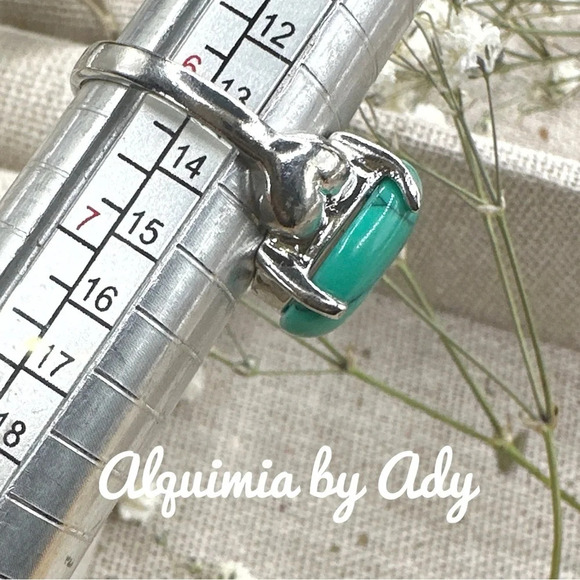 Green turquoise western silver gem ring/protection and peace healing crystal - Picture 3 of 10